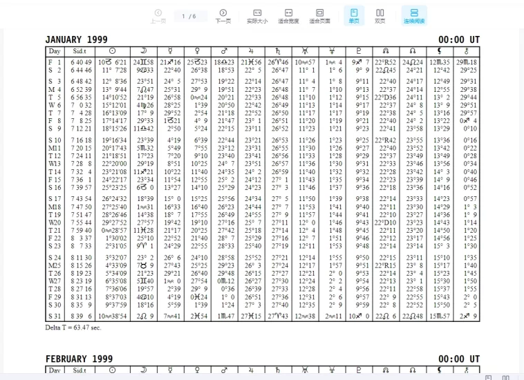 星历表(20世纪+21世纪)_易经玄学资料网