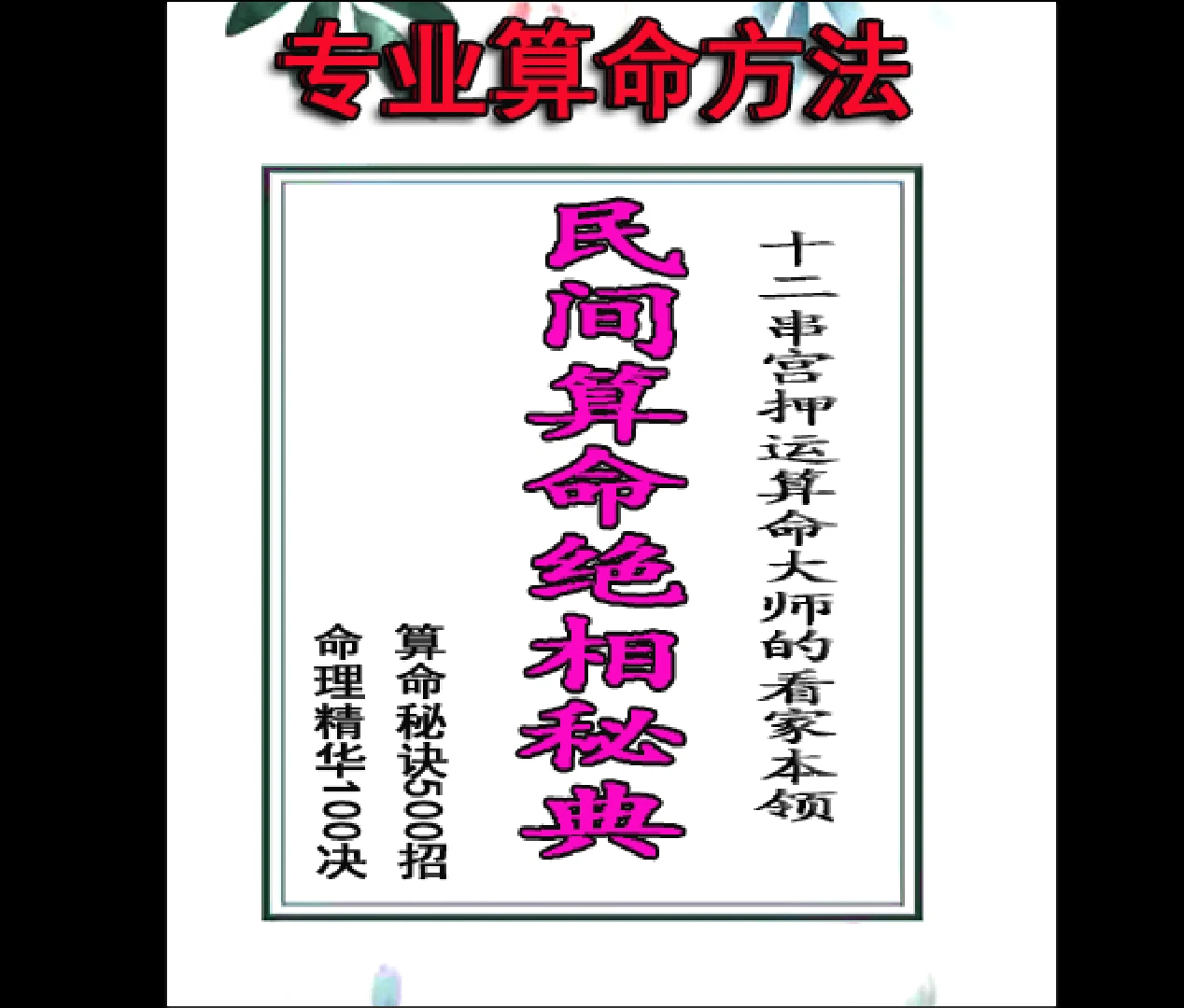 《民间算命绝相秘典、算命秘诀500招、命理精华100决、十二串宫押运算命大师的看家本领》PDF电子书（513页）_易经玄学资料网