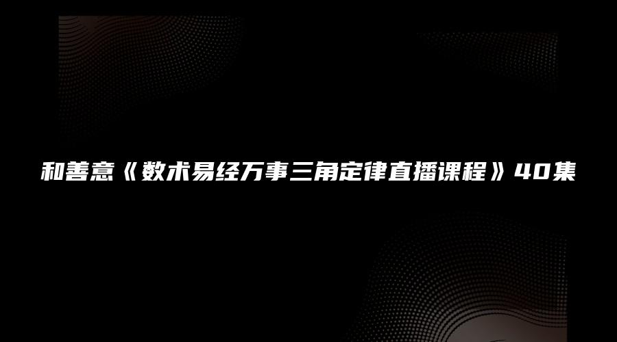 和善意《数术易经万事三角定律直播课程》40集