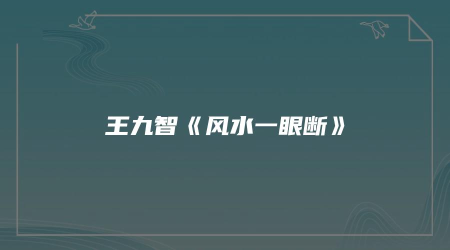 图片[1]_王九智《风水一眼断》（视频9集）_易经玄学资料网